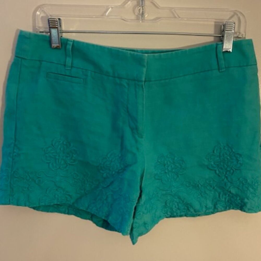 Ann Taylor Loft Marisa Mint Green 100% Linen Embroidered Dress Shorts Size 4